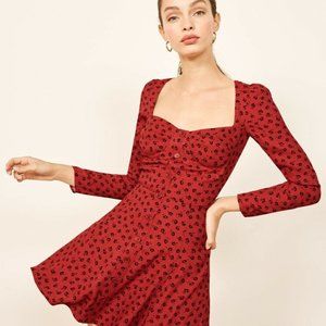 Reformation Milla Red Black Floral Mini Dress